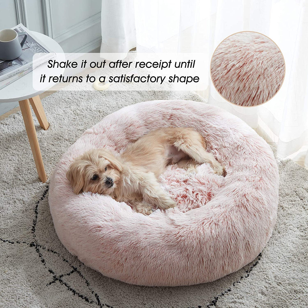 Calming Donut Cat Bed and Small Dog Bed, Washable 20" in Pink