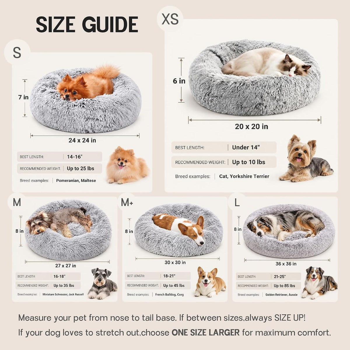 Calming Donut Cat Bed and Small Dog Bed, Washable 20" in Pink