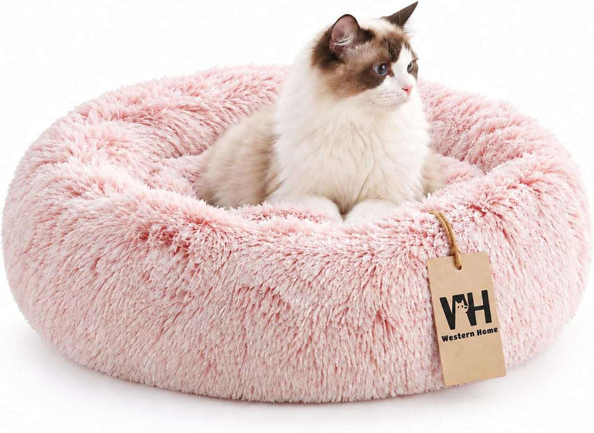 Calming Donut Cat Bed and Small Dog Bed, Washable 20" in Pink