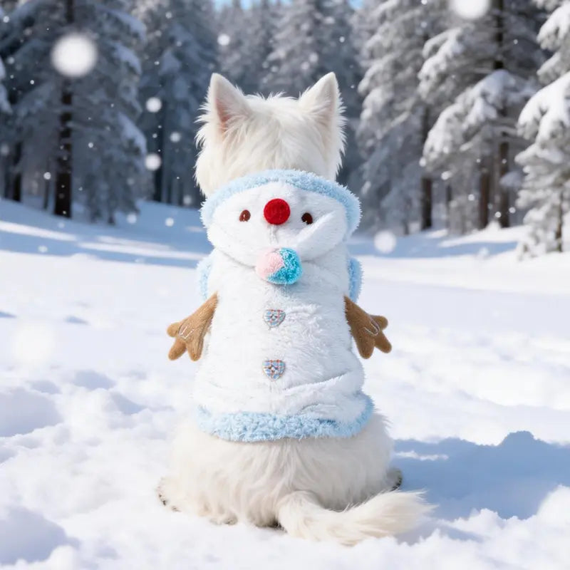 Snowman Christmas Pet Costume - Plush Hooded Outfit with D-Ring Leash Hole for Small to Medium Dogs and Cats, Winter Holiday Apparel