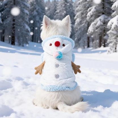 Snowman Christmas Pet Costume - Plush Hooded Outfit with D-Ring Leash Hole for Small to Medium Dogs and Cats, Winter Holiday Apparel