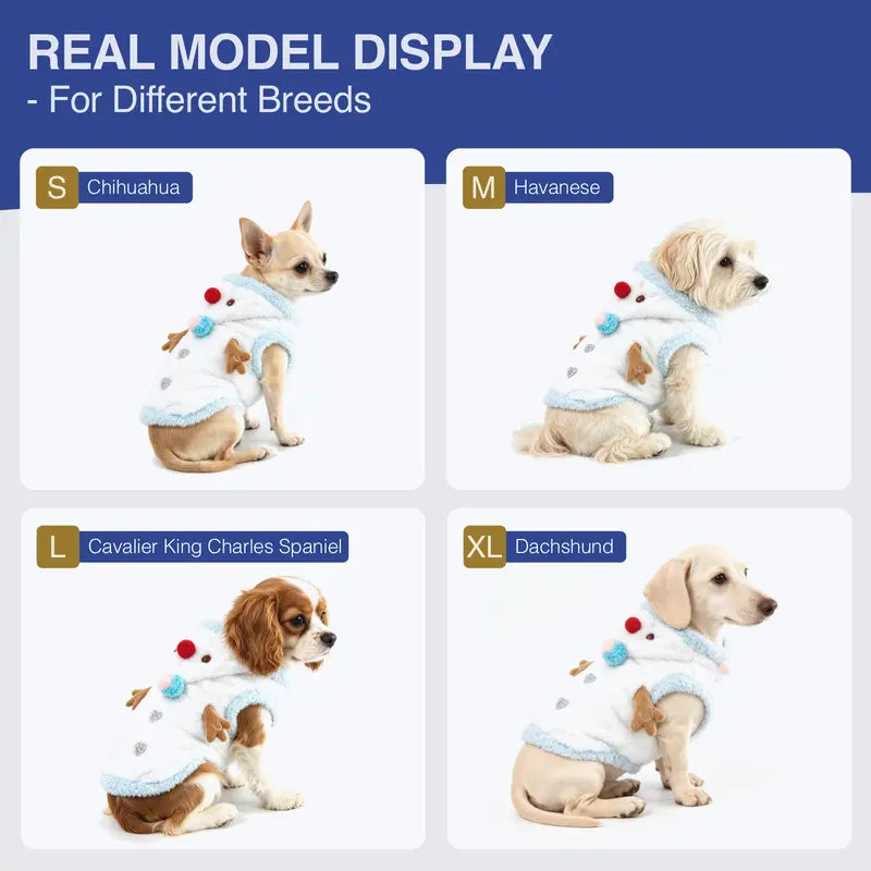 Snowman Christmas Pet Costume - Plush Hooded Outfit with D-Ring Leash Hole for Small to Medium Dogs and Cats, Winter Holiday Apparel
