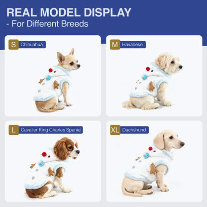 Snowman Christmas Pet Costume - Plush Hooded Outfit with D-Ring Leash Hole for Small to Medium Dogs and Cats, Winter Holiday Apparel