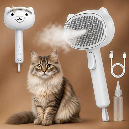 4-in-1 Rechargeable Pet Grooming Brush with Self-Cleaning Deshedding Function, Dual-Speed Mist Spray, Stainless Steel Pins, Detangling Massage Comb, and Silicone Hair Remover for Cats and Dogs