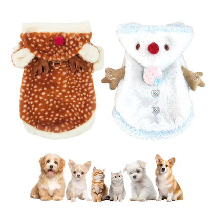 Snowman Christmas Pet Costume - Plush Hooded Outfit with D-Ring Leash Hole for Small to Medium Dogs and Cats, Winter Holiday Apparel