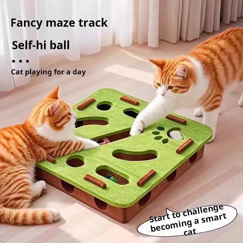 Cgreen Maze Ball Cat Toy - Felt Surface, Animal Print Play Track, Ball Chaser, Universal Size Exercise Aid, Boredom Relief Toy for Indoor Kittens