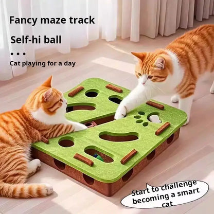 Cgreen Maze Ball Cat Toy - Felt Surface, Animal Print Play Track, Ball Chaser, Universal Size Exercise Aid, Boredom Relief Toy for Indoor Kittens