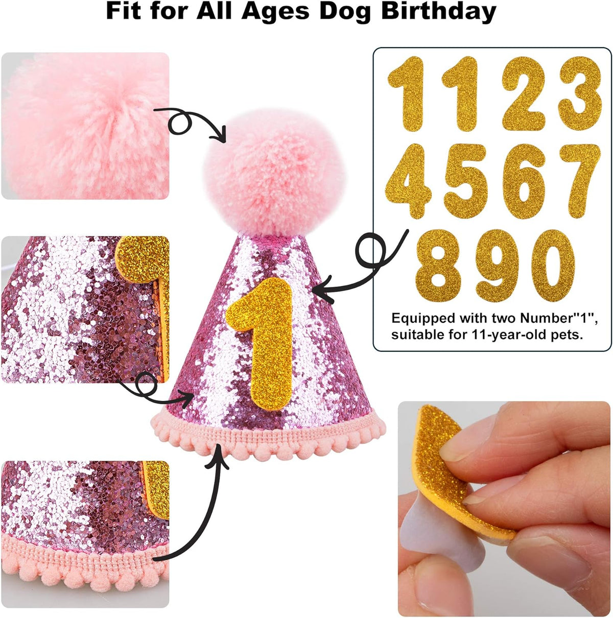 Dog Birthday Celebration Supplies: Bandana, Hat, Banner Set with Bow Tie Scarf - Cute Decorations for Boys and Girls (Pink with Balloon)