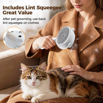 4-in-1 Rechargeable Pet Grooming Brush with Self-Cleaning Deshedding Function, Dual-Speed Mist Spray, Stainless Steel Pins, Detangling Massage Comb, and Silicone Hair Remover for Cats and Dogs