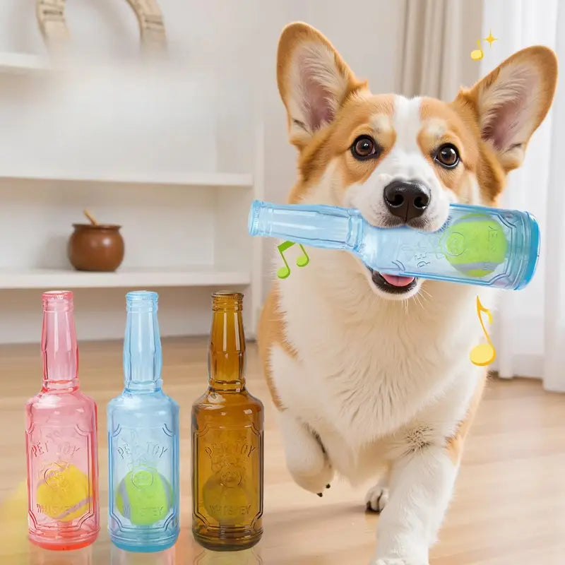 TPR Plastic Bottle-Shaped Dog Chew Toy with Tennis Ball - Interactive Fetch and Tug Toy for Small to Medium Dogs, Durable for Dental Relief, Suitable for Indoor and Outdoor Use