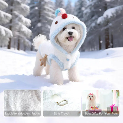 Snowman Christmas Pet Costume - Plush Hooded Outfit with D-Ring Leash Hole for Small to Medium Dogs and Cats, Winter Holiday Apparel