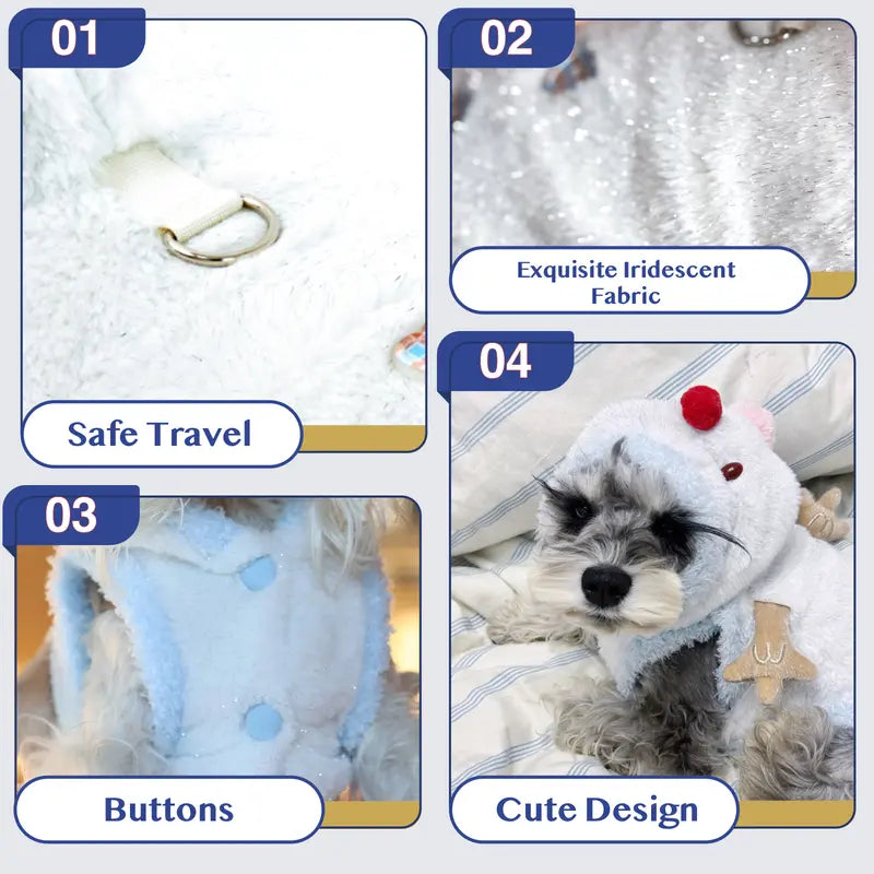 Snowman Christmas Pet Costume - Plush Hooded Outfit with D-Ring Leash Hole for Small to Medium Dogs and Cats, Winter Holiday Apparel