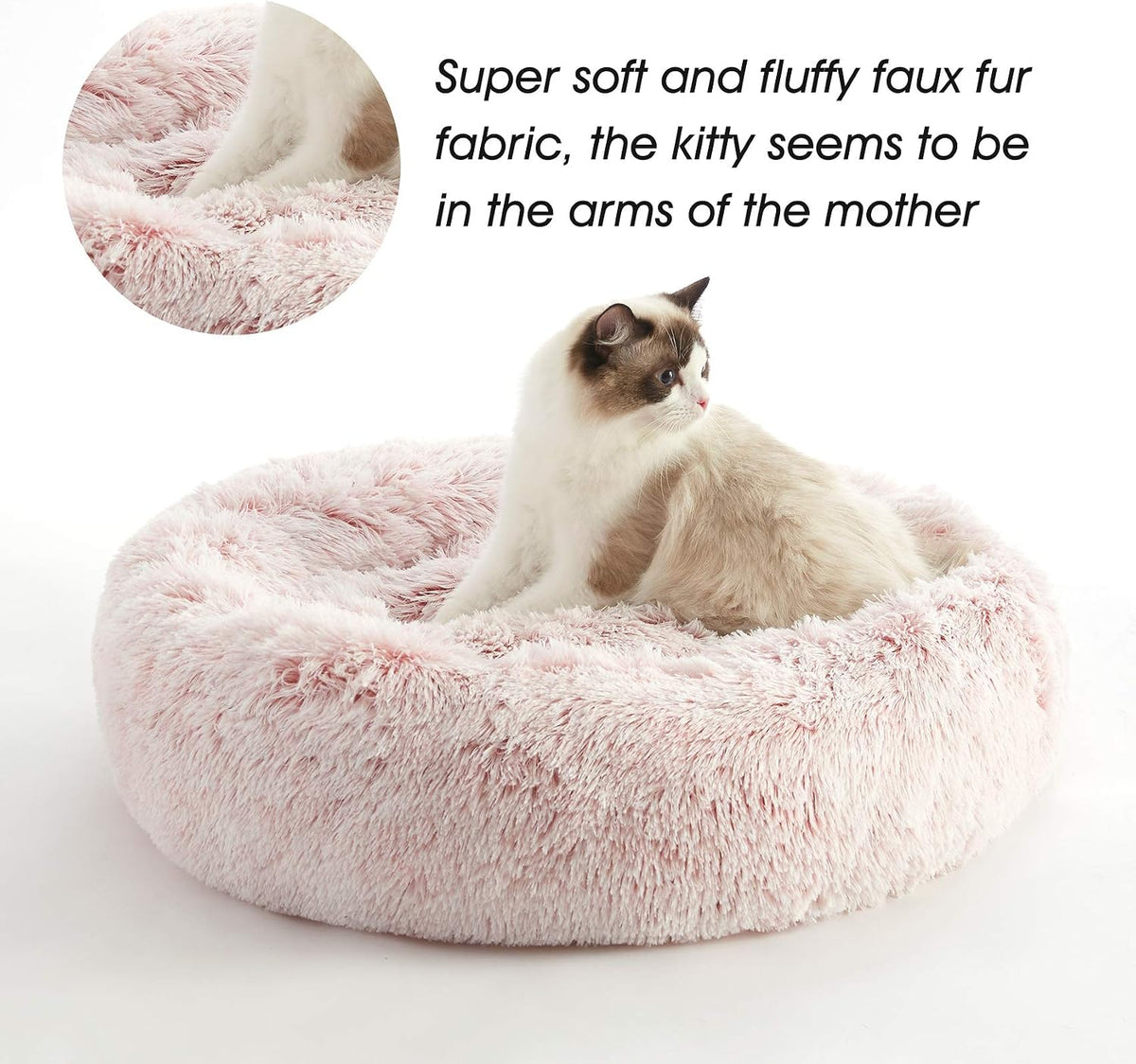 Calming Donut Cat Bed and Small Dog Bed, Washable 20" in Pink