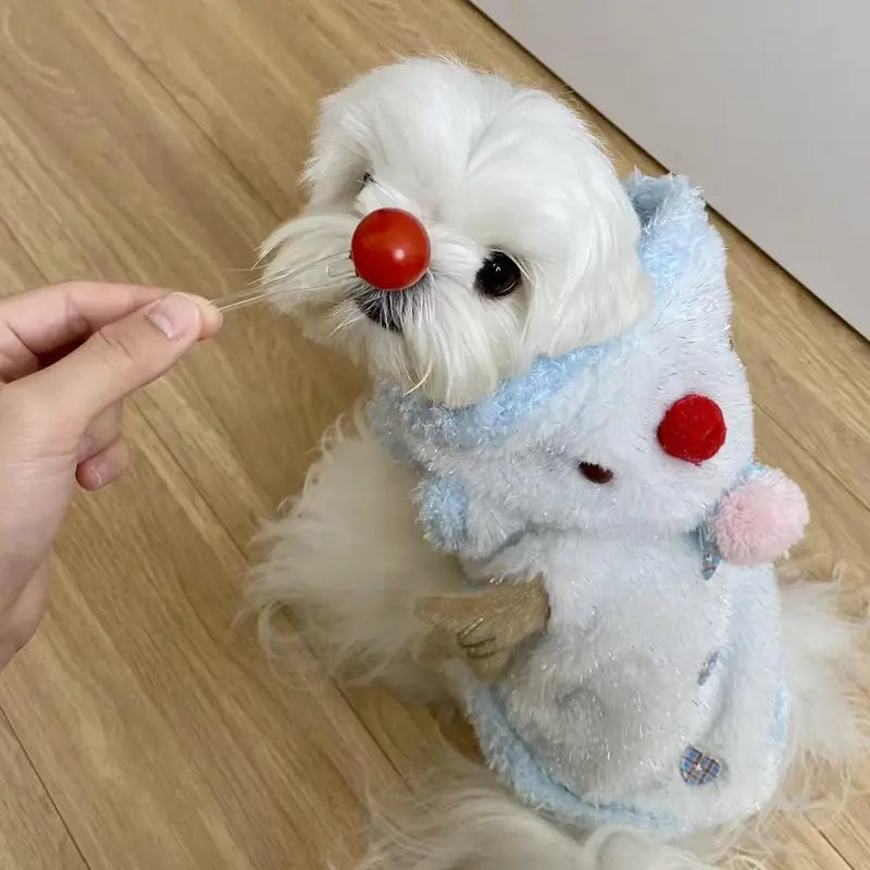 Snowman Christmas Pet Costume - Plush Hooded Outfit with D-Ring Leash Hole for Small to Medium Dogs and Cats, Winter Holiday Apparel