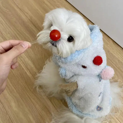 Snowman Christmas Pet Costume - Plush Hooded Outfit with D-Ring Leash Hole for Small to Medium Dogs and Cats, Winter Holiday Apparel