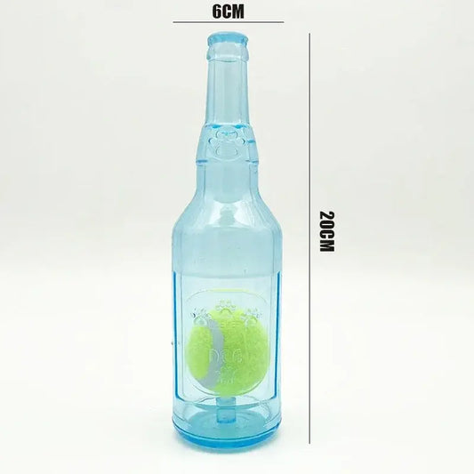 TPR Plastic Bottle-Shaped Dog Chew Toy with Tennis Ball - Interactive Fetch and Tug Toy for Small to Medium Dogs, Durable for Dental Relief, Suitable for Indoor and Outdoor Use